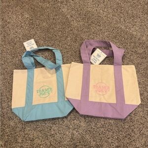 x2 Trader Joe’s Blue & Purple (1 of each) Mini Canvas Tote Bag - New - Fast Shop